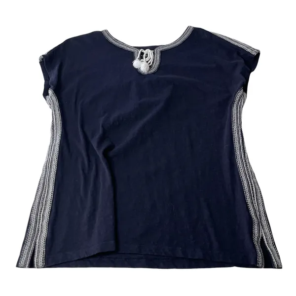 Talbots Women's Size‎ Petite Large Embroidered Navy Cotton Top Light Coastal - Image 4