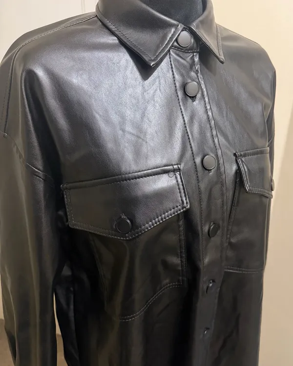 Dollhouse Black Sleek Faux Leather Shacket Womens Size S - NWO - Image 3