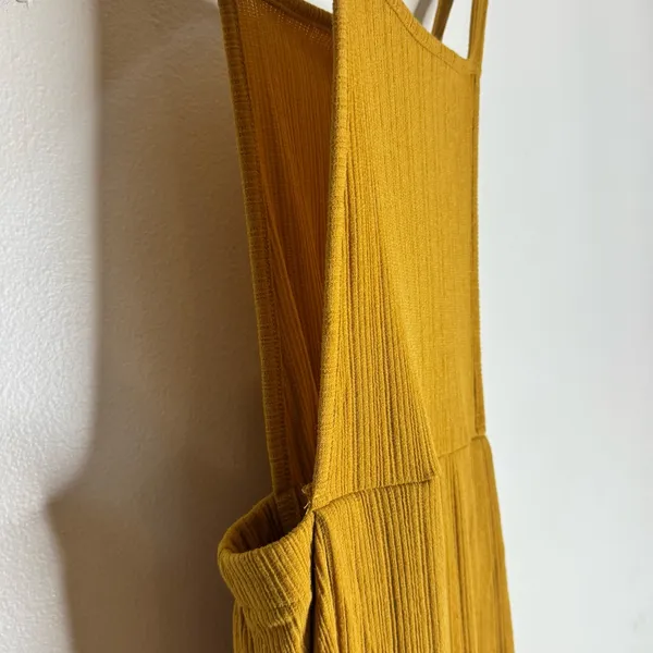 SIENNA SKY Jumpsuit Sleeveless W/ Pockets Wide Leg Knit mustard yellow tan small - Image 4