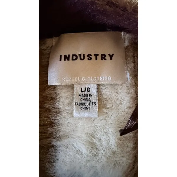 Industry Republic Clothing Women’s Large Fuzzy Striped Cardigan Brown Cream - Image 5