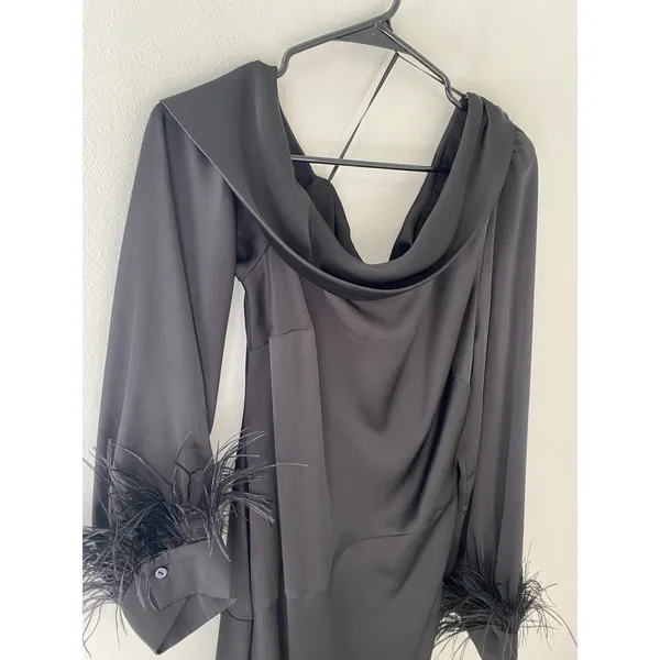 ASTR The Label Black Feather Cuff Cocktail Mini Dress XL - Image 4