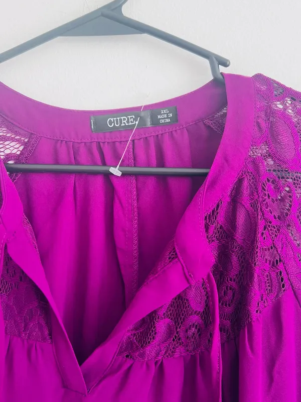 Curvy Plum Lace Yoke Peasant Tunic - Image 2