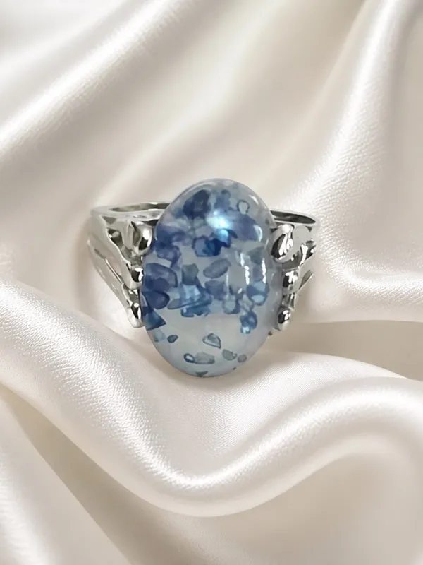 Gorgeous Stainless Steel Silver w/ Gorgeous Frosted White/Blue Gemstone Size 6 - Image 3
