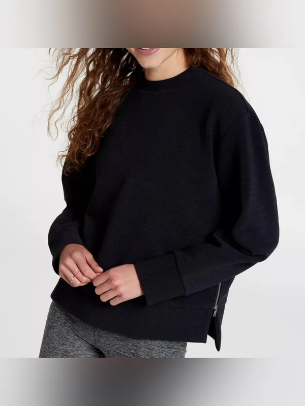 CALIA Elevate Ottoman Side Zip Sweatshirt in Pure Black Heather - Image 5