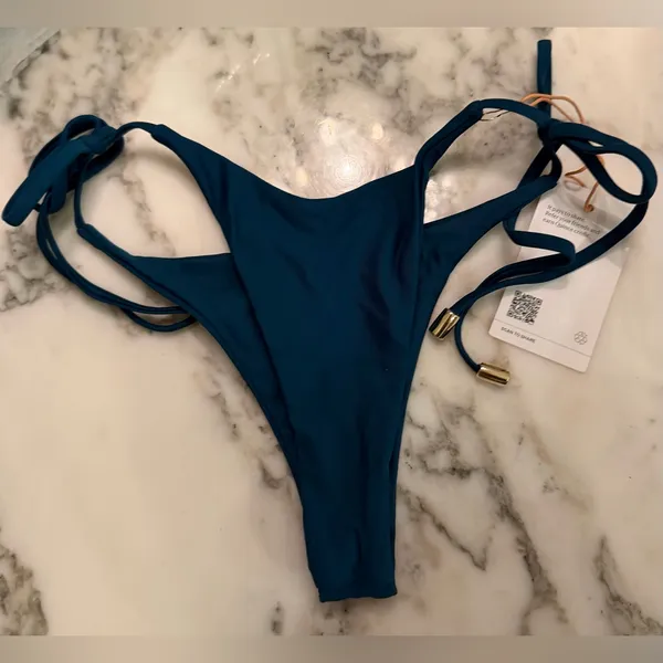 NWT Quince Italian Teal Blue Italian Adjustable Side-Tie Bottom Bikini, Sz XS - Image 7