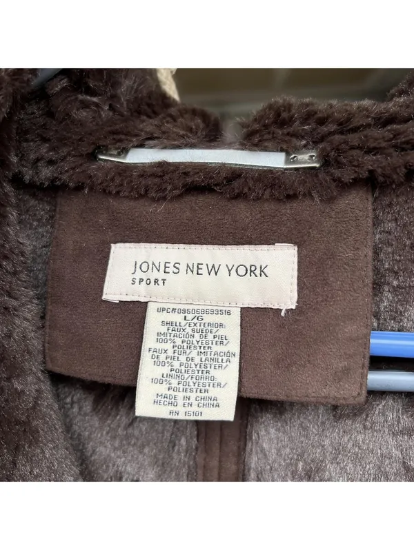 Jones New York Faux Sport Suede Brown Coat with Plush Lining Large - Image 2