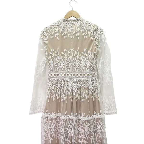 Bohme Lola Lace Midi Dress Small Beige Ivory Embroidered Sheer Long Sleeve Boho - Image 6