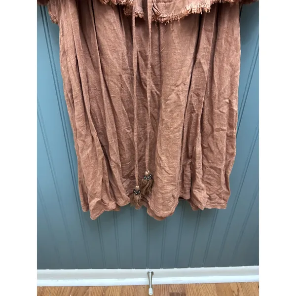 Free People Off The Shoulder Gauze Ruffle top‎ rust Fringe Boho - Image 7