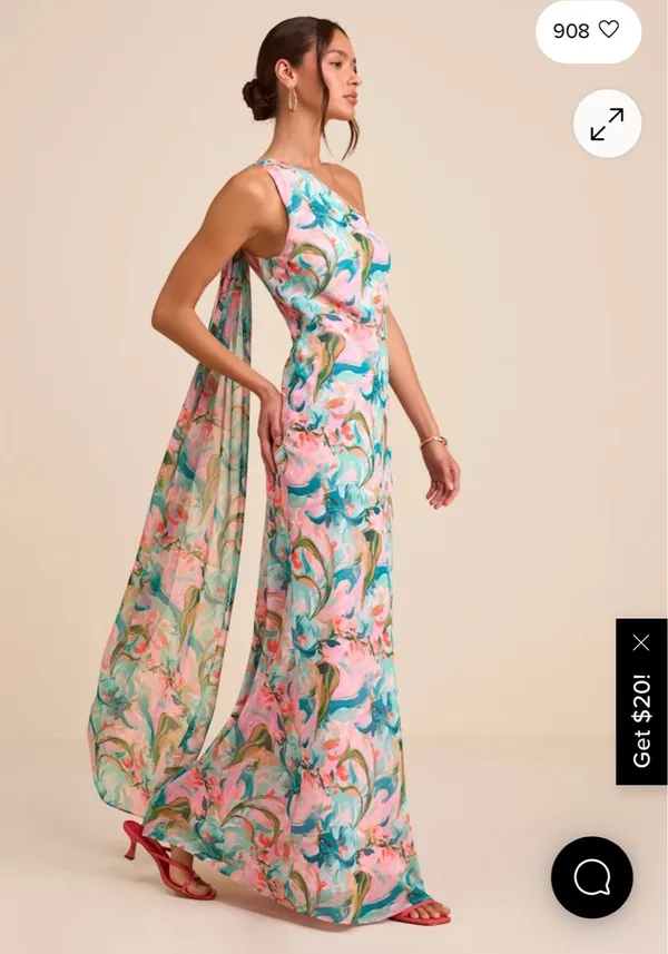 Lulus Mikesha Pink Multi Abstract One-Shoulder Sash Maxi Dress - Image 2
