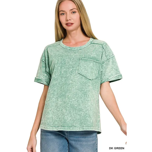 Zenana Halo Snow Washed Exposed Seam Top &‎ Shorts Set - Large - Image 5
