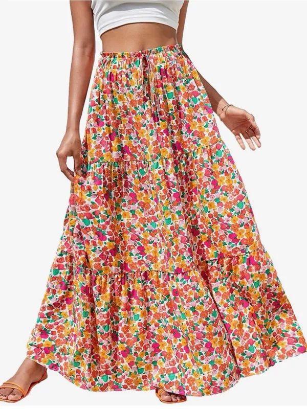 SheIn Multicolor Floral Tiered Maxi Skirt - Image 5