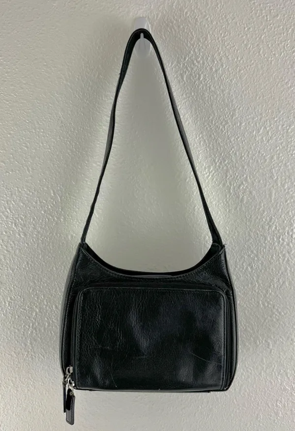 FOSSIL Vintage 90s Y2K Black Leather Edgy Grunge Moto Small Shoulder Bag Purse - Image 8