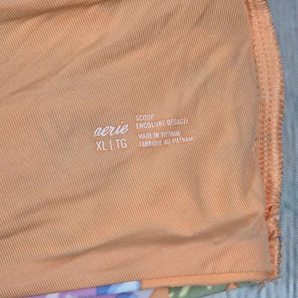 Aerie Scoop Floral Ruffle Bikini Top Swimsuit Orange Blue Purple XL‎ - Image 6