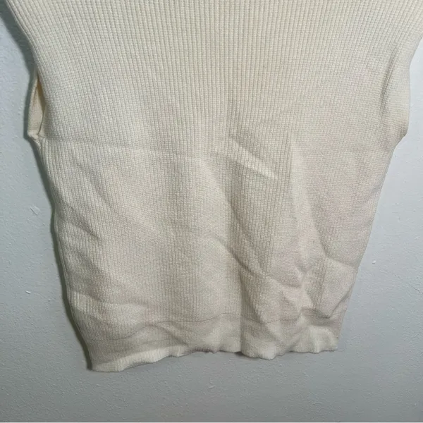 Fashion Women's Size Small Shoulder Pad Sleeveless Jumper Sweater Cream White - Image 5