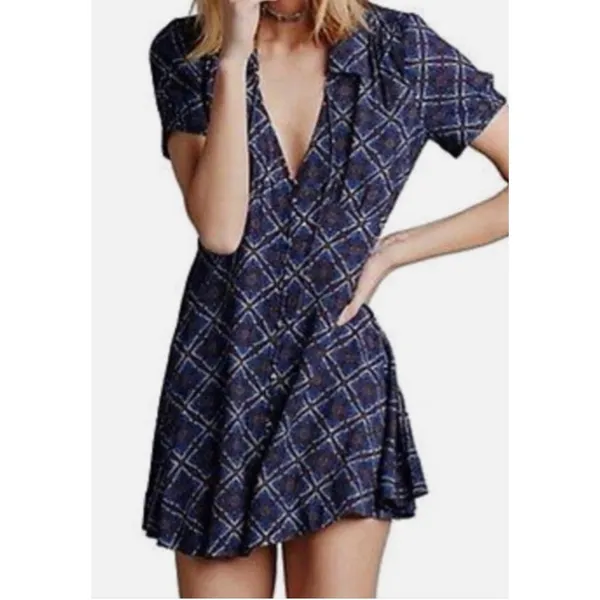 Free People Melody Printed Mini Dress Size 6 Spanish Boho Hippie Festival‎ ~Flaw - Image 2