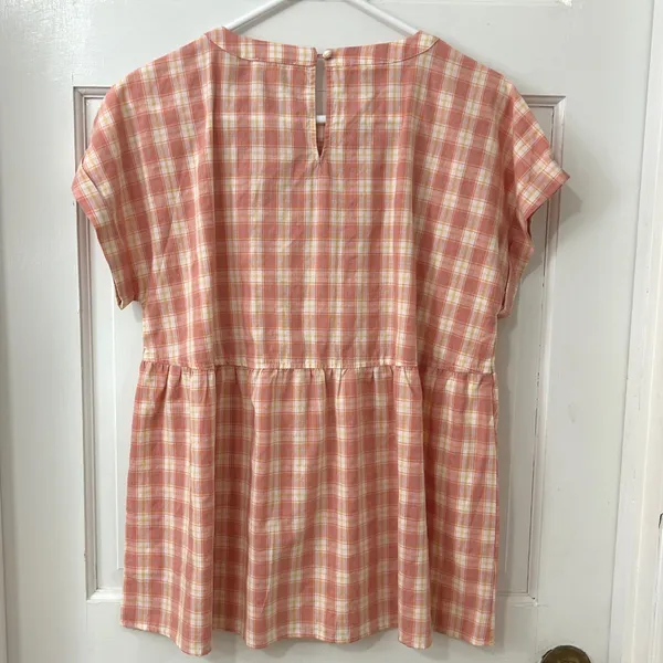 Cotton Bleu Babydoll Top Sz S Orange Plaid NWT Boho Picnic Prairie Soft Girl‎ - Image 3