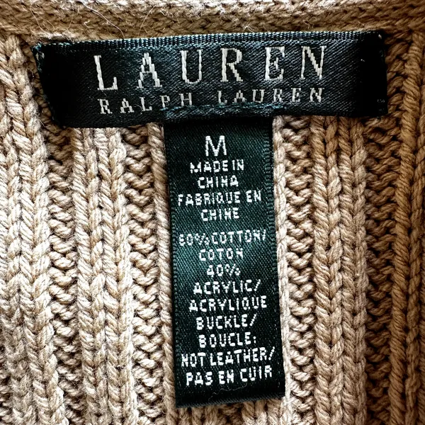 Lauren Ralph Lauren Sweater Vest Cable Knit Mid Length Buckle Closure Tan M - Image 4