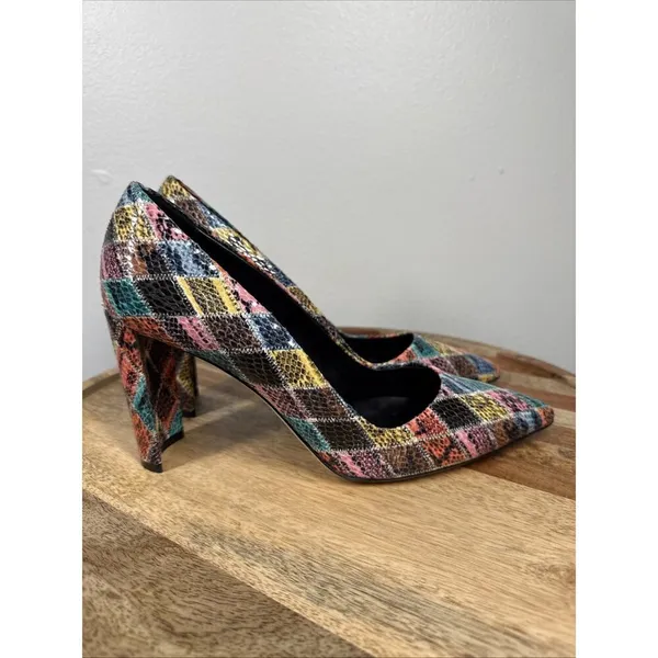 Dee Keller Pumps Multi Color Snake Skin Embossed Pointed Toe Italy Sz.40 Leather - Image 2