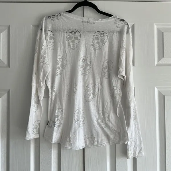 Terez White Skull Sheer Long Sleeve Women’s Top - Image 4