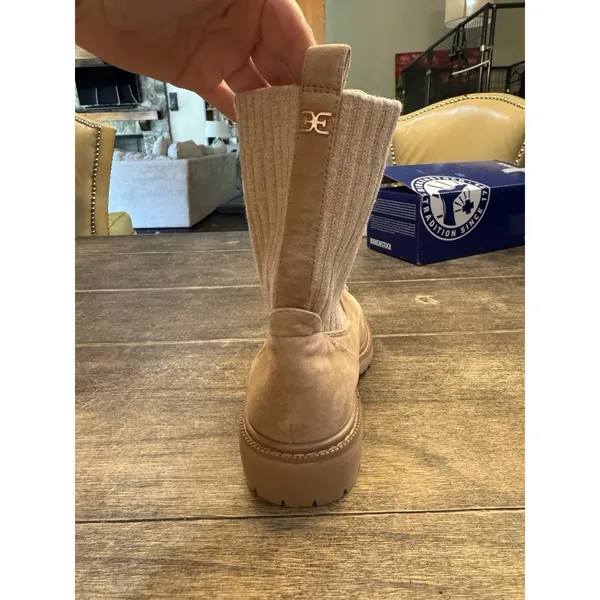 Sam Edelman Women Combat Boots Beige Lydell Knit Suede Lace Up Size 6.5 - Image 5