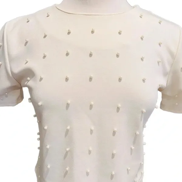 Snidel Cropped Top Pearl Appliqué Beige Size M - Image 4