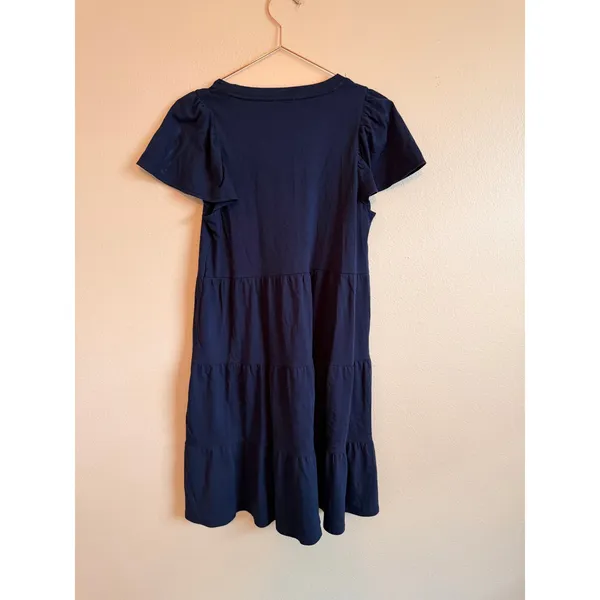 J.Crew Dress‎ Womens XS Navy Blue Tiered Mini Flutter Sleeve Cotton BP879 NEW - Image 6