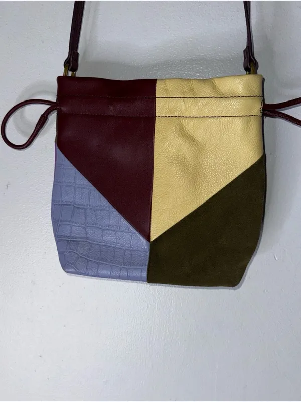 Fossil GiGi Drawstring Cross Body Patchwork‎ Purse Leather & Suede Purple - Image 5