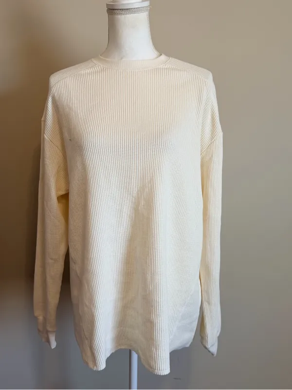 NWT Skims Heavy waffle oversized long sleeve crew neck in ivory size small - Image 4