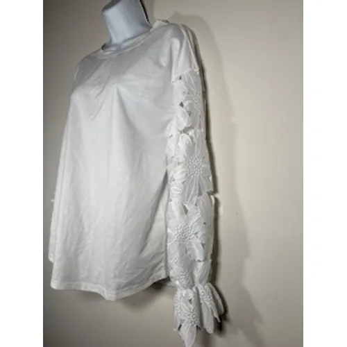 ANDTHEWHY White Floral Crochet Lace Long Sleeve Top Crewneck Blouse Small‎ - Image 2