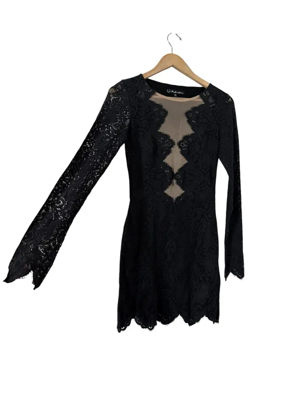 FOR LOVE & LEMONS Noir Mesh Lace Long Sleeve Mini Dress - Image 4