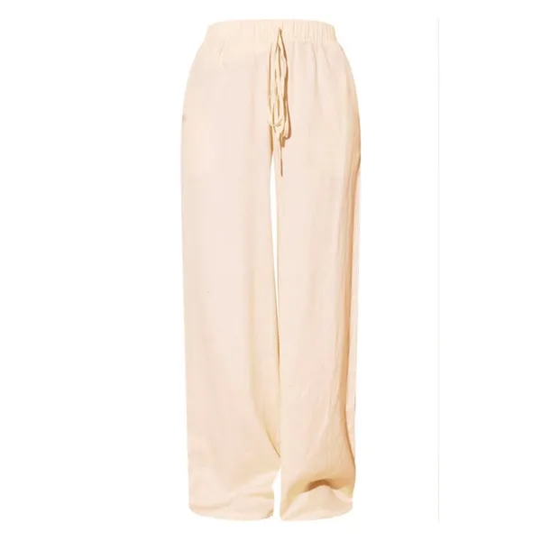 NWT Pretty Little Thing Tall Stone Linen Extreme Wide Leg Pants Trousers Medium - Image 2