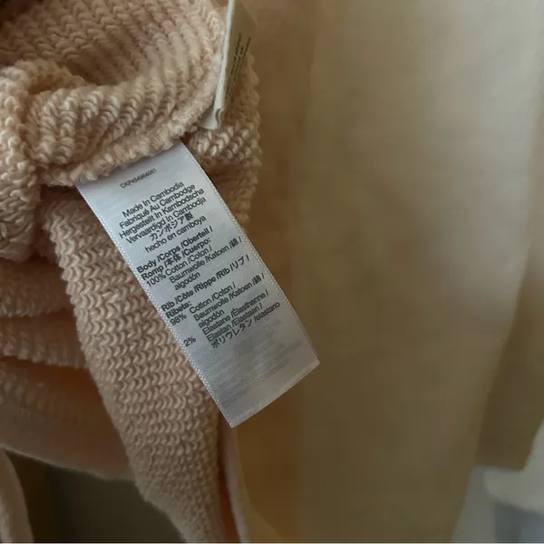 Madewell MWL Airyterry Colorblock Crop‎ Sweatshirt Bone White Pink NWT Size XXS - Image 6