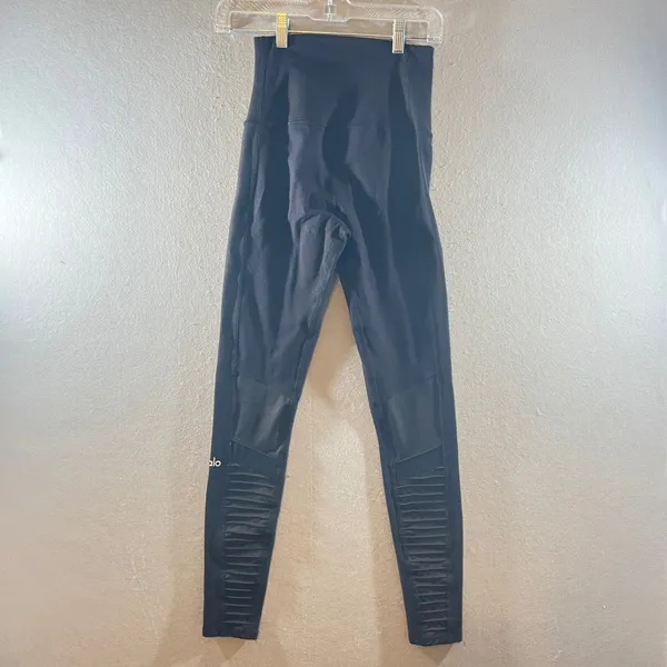 689 | Alo Yoga High Waist Moto Pintuck Mesh Leggings‎ Black Womens S - Image 2