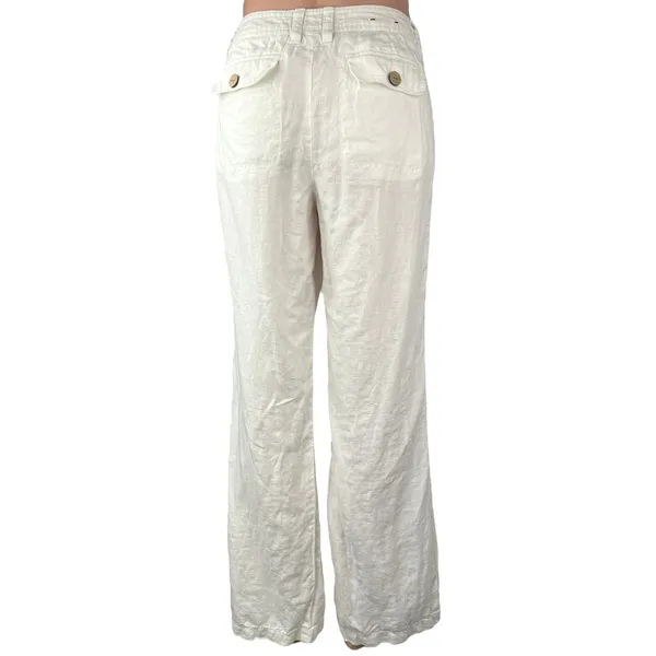 Banana Republic Women's White Linen Mid Rise Straight Wide Leg Trousers Pants 8 - Image 3