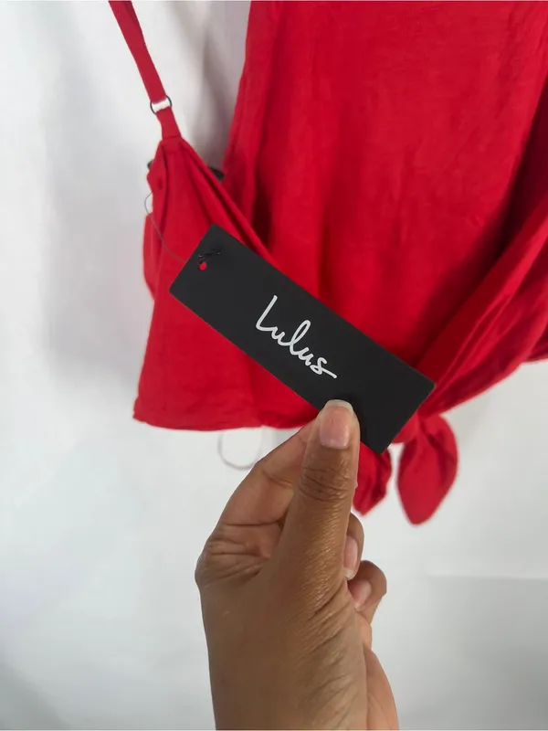 Lulus Red Tie-Back Cropped Cami Tank Top Size L NWT - Image 9