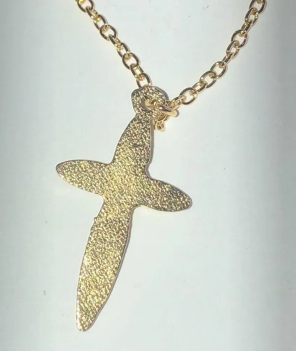 Vintage Gold Tone & Faux Pearl Cross Pendant Necklace - Image 5