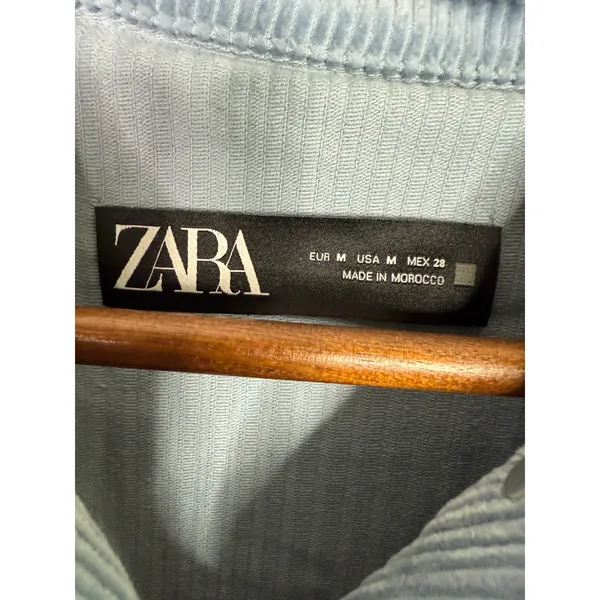 Zara Oversized Long Sleeve Corduroy Shacket Raw Hem Button Down Jacket M Blue - Image 8