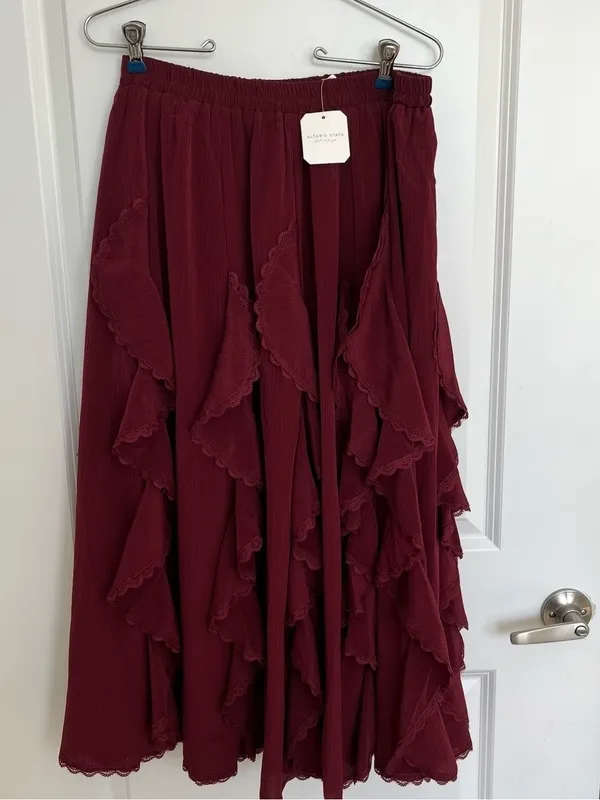 NEW Altar’d State Burgundy Red Ruffle Maxi Skirt Size Large NWT - Image 3