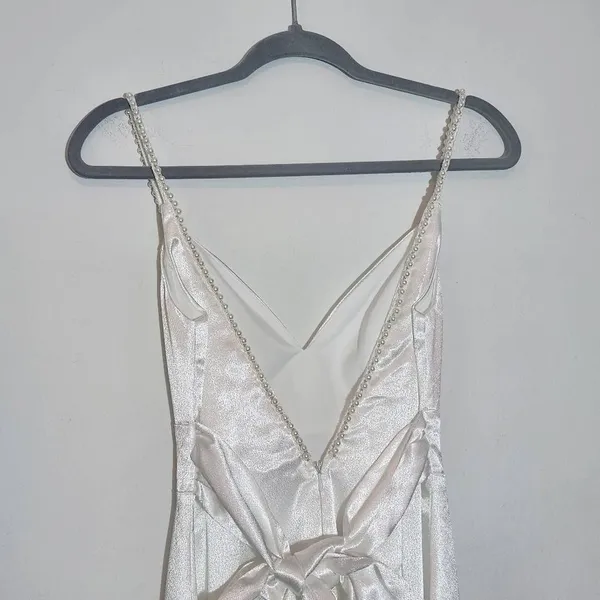 Lulus White Satin Wedding Dress with Pearl Straps NWT Size XS - Image 8