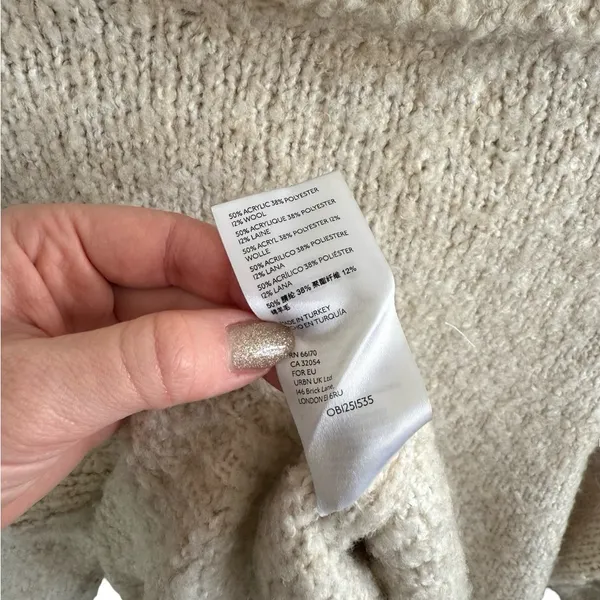 Anthropologie by Anthropologie Quarter Zip Collar Sweater Wool Blend Cream Tan M - Image 6