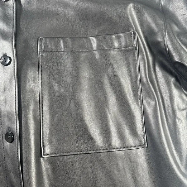 Abercrombie & Fitch Oversized Black Vegan Faux Leather Shirt Jacket Womens Large - Image 5