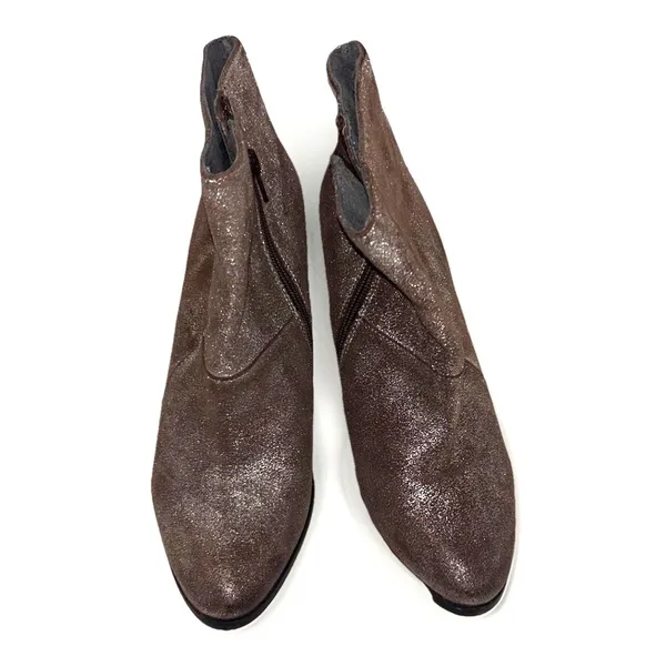 Seychelles Womens 9 Metallic Bronze Shimmer Leather Ankle Boots Block Heel‎ Zip - Image 3