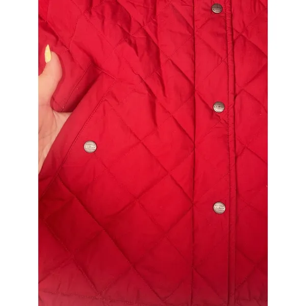 LL Bean Quilted Chore Barn Jacket Ladies Large Red Brown Corduroy Trim VTG - Image 4