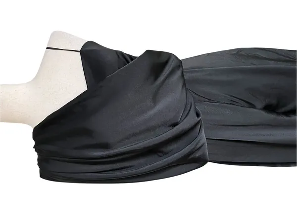 DO+BE black satin jumpsuit featuring an asymmetrical draped one-shoulder overlay - Image 4