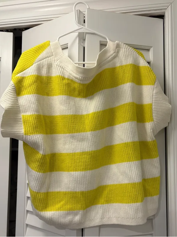 Anthropologie Maeve V Neck Sweater Tee Oversized Yellow Striped Size Extra Small - Image 5