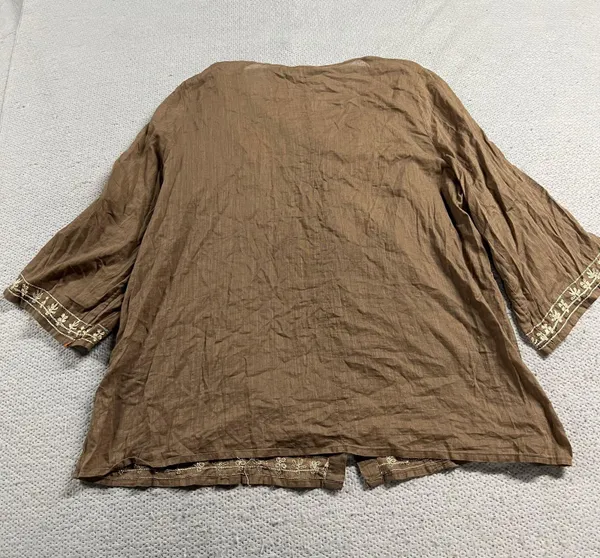 Burette Club Brown Embriodered Neckline & Sleeve Cottagecore Boho Button Blouse - Image 7