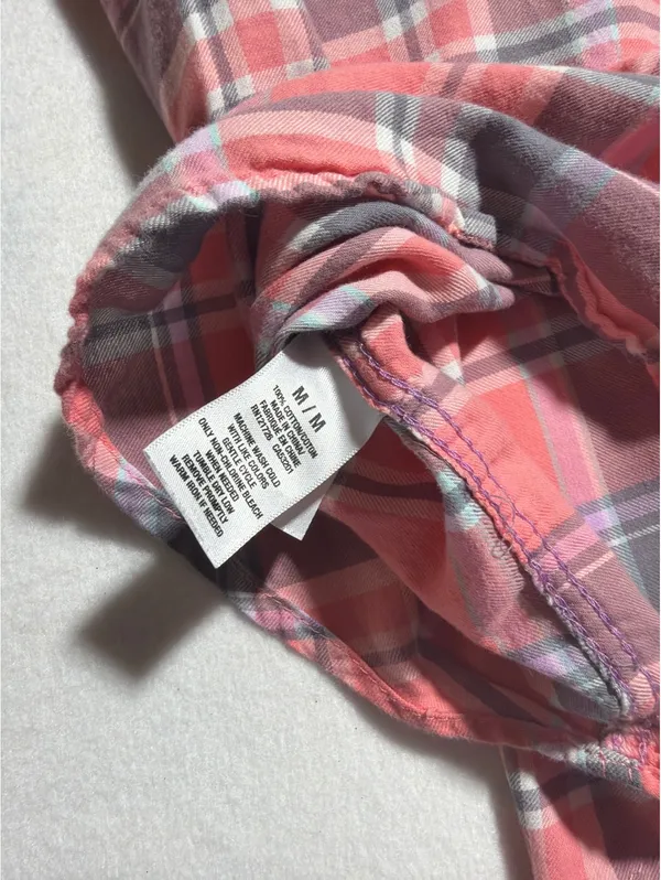 Aeropostale Women's Medium Pink and Coral Plaid Button-Up Shirt - Image 8