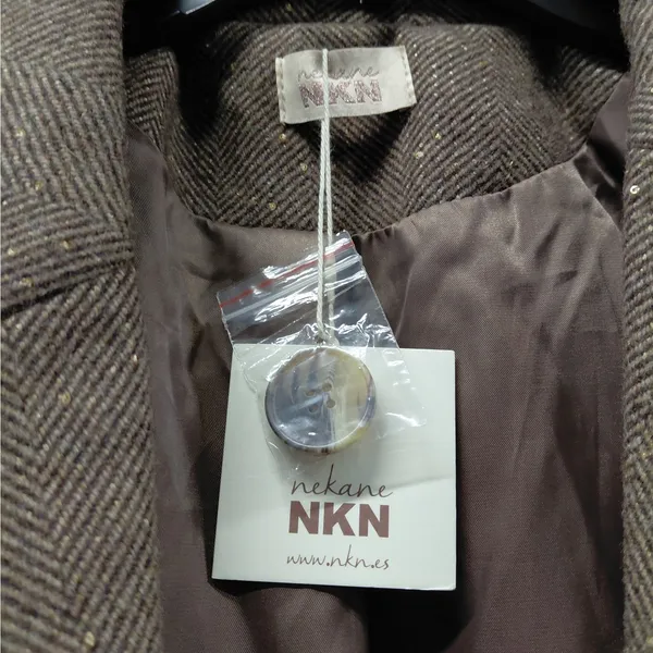 NKN Nekane Womens Wool Blend Coat Sz Small Brown Herringbone Faux Fur Old Money - Image 13