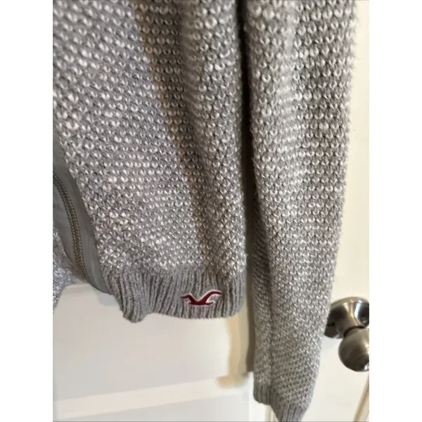 Hollister Jacket Women's Large Gray Knit Asymmetrical Zip Sweater Moto Style‎ - Image 4