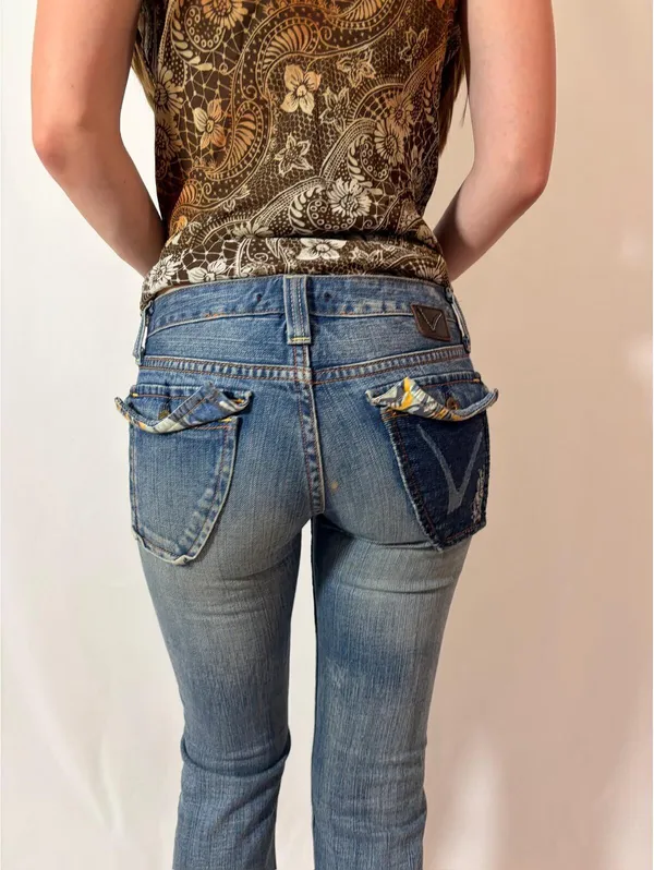Vigoss Studio Y2K Bootcut Colorful Pocket Blue Jeans - Image 2